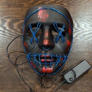 Black and Red LED Mask with Blue Accents